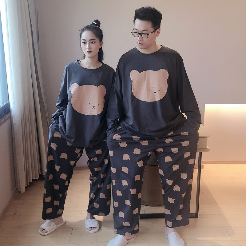 情侣睡衣ins潮 网红纯棉卡通加大码男女200斤春秋宽松家居服套装
