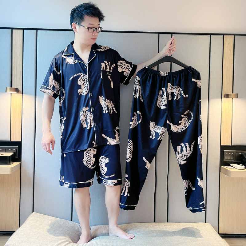 睡衣男士三件套新款夏季薄款冰丝短袖中青年男士高级感大码家居服