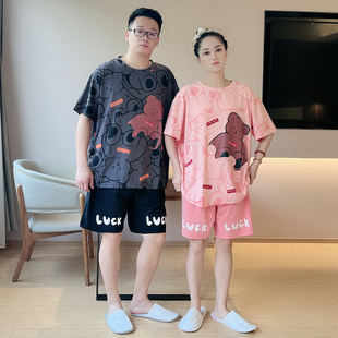 纯棉短袖 薄款 男士 情侣睡衣女夏季 可爱卡通网红大码 夏天家居服套装