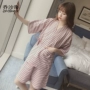 Mùa xuân và mùa thu Nhật Bản dễ thương Bộ đồ ngủ kimono cotton của phụ nữ áo len mỏng phù hợp với áo dài tay Hàn Quốc - Pyjama đồ nam