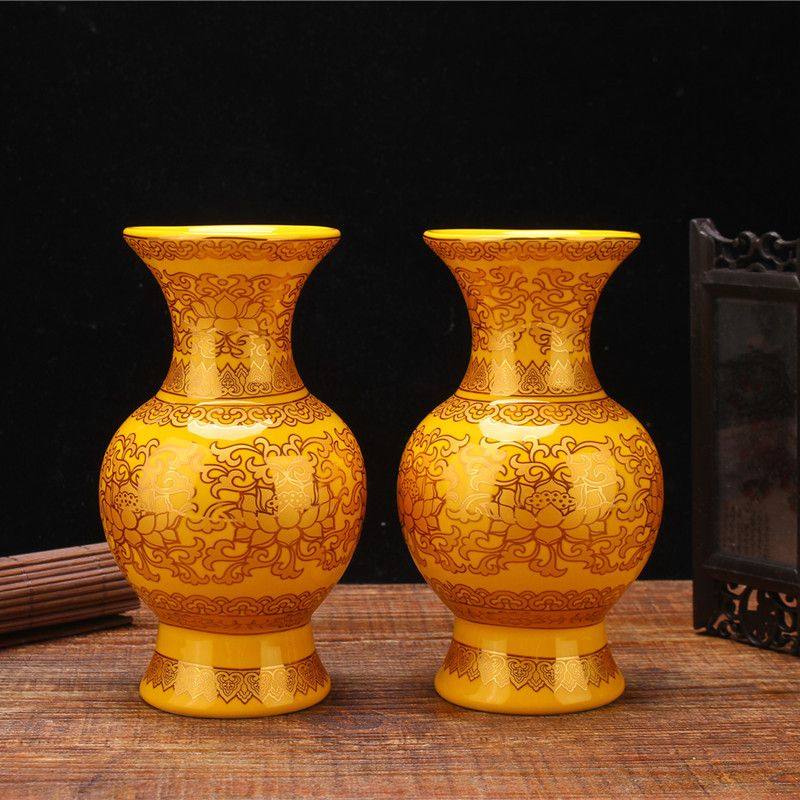 大号无字黄莲花花瓶 净水瓶 佛前花瓶陶瓷浮雕香炉碗供奉花瓶果盘,家居饰品,花瓶,淘宝优惠券,粉丝福利购,淘宝优惠卷