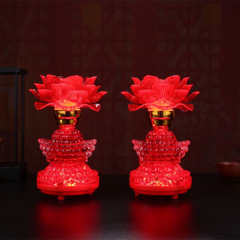 佛具用品红色水晶莲花灯佛供灯led七彩供佛灯长明灯佛前供灯莲花