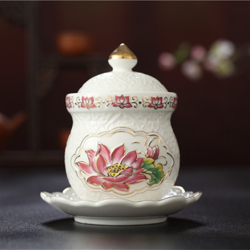 佛堂用品 财神关公仙堂供杯 莲花杯仙家杯浮雕莲花经文杯圣水杯
