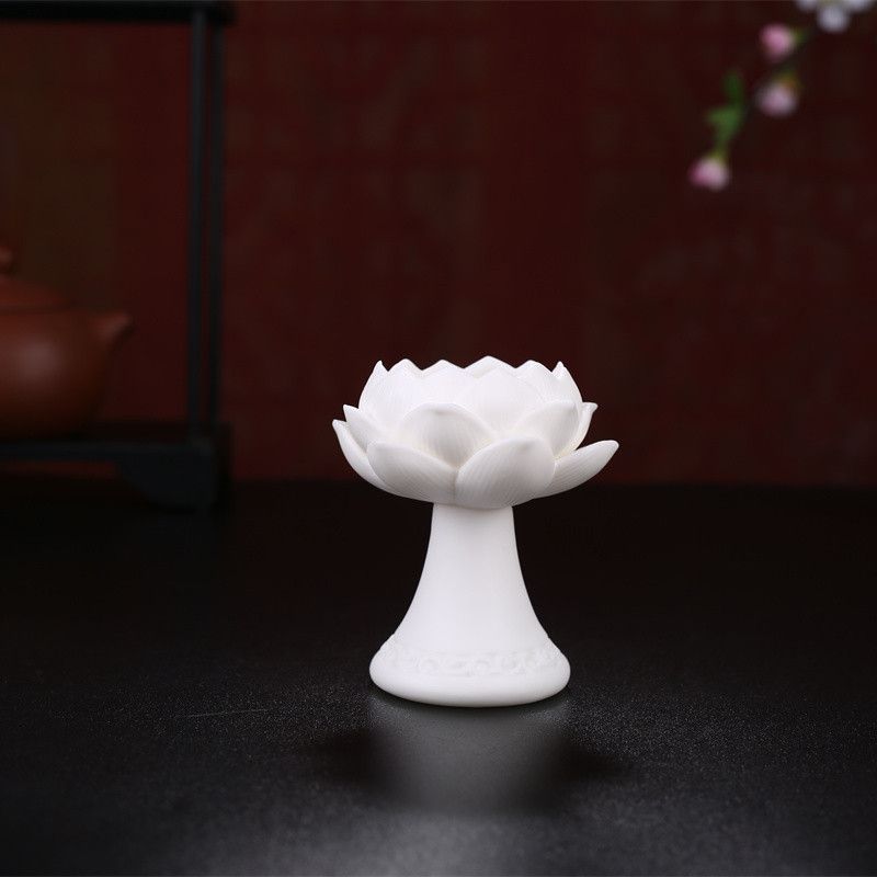 莲花酥油灯座 新中式陶瓷高脚莲花灯 烛台长明灯佛供灯荷花灯