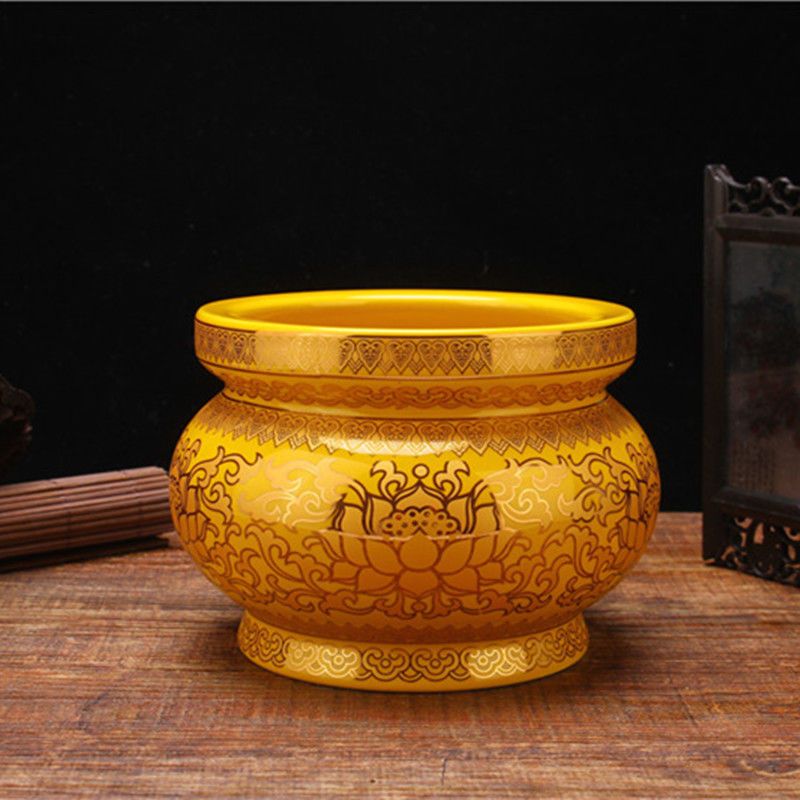 佛具用品陶瓷莲花香炉香插无字真金莲花香炉供佛观音佛堂摆件香炉