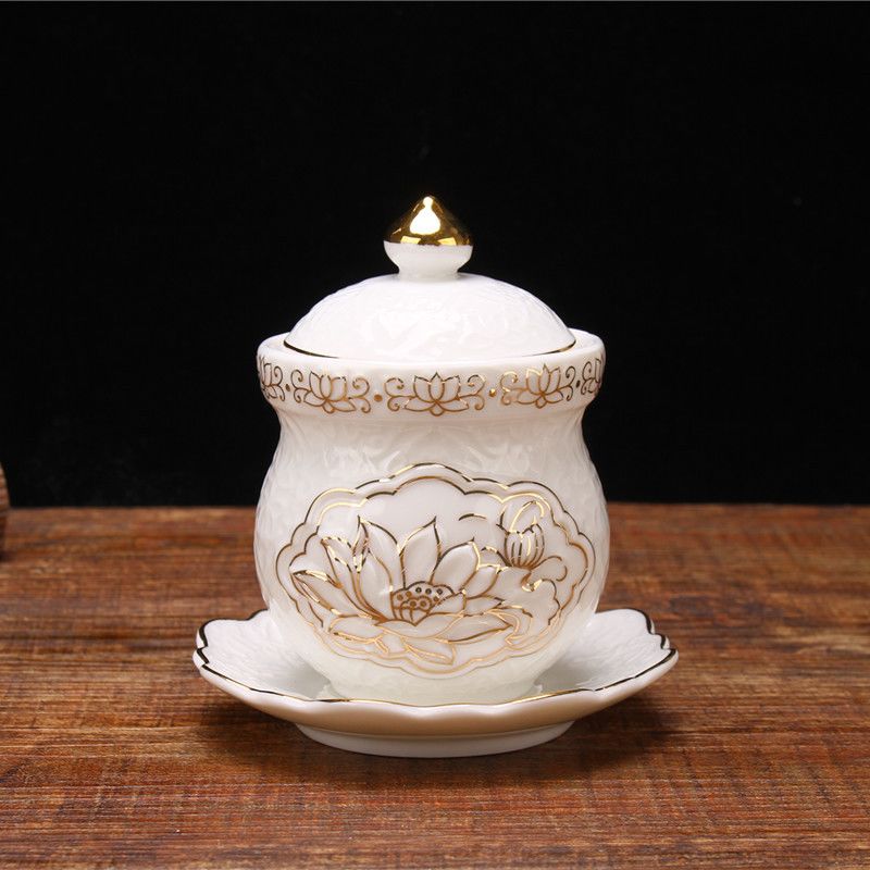 供杯陶瓷莲花佛前圣水杯观音大悲水佛具佛堂用品供佛净水杯