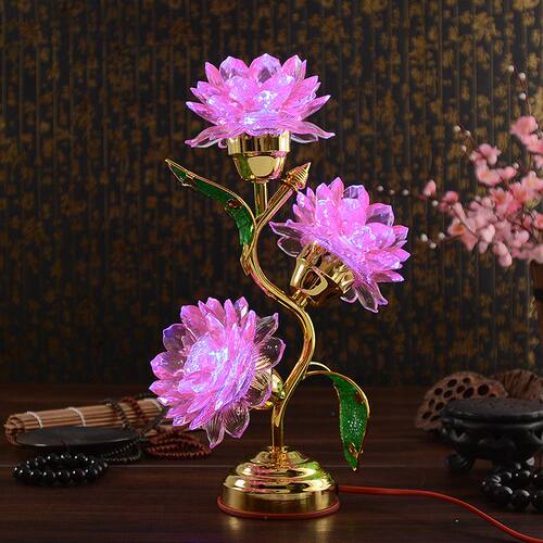 七彩琉璃莲花灯佛供灯led长明灯插电家用佛前三品观音灯烛台摆件