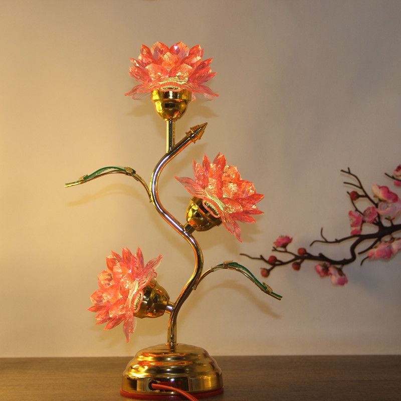 家用佛堂莲花灯供灯LED七彩莲花灯供灯佛灯水晶三品莲花灯佛供灯