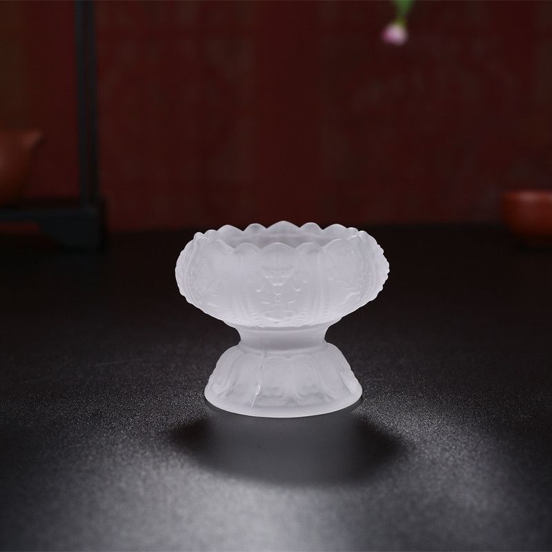 白色仿琉璃莲花灯座酥油灯座供佛灯高脚防风长明灯电蜡烛台观音佛