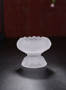 白色仿琉璃莲花灯座酥油灯座供佛灯高脚防风长明灯电蜡烛台观音佛