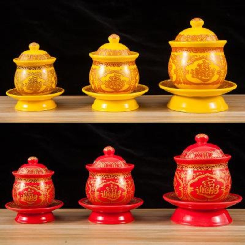 陶瓷进宝供水杯财神爷供杯关公杯仙家杯敬酒杯发财杯财神摆件
