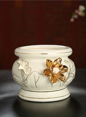 陶瓷浮雕荷花白色香炉家用室内供奉佛观音佛前莲花焚香炉插熏香炉