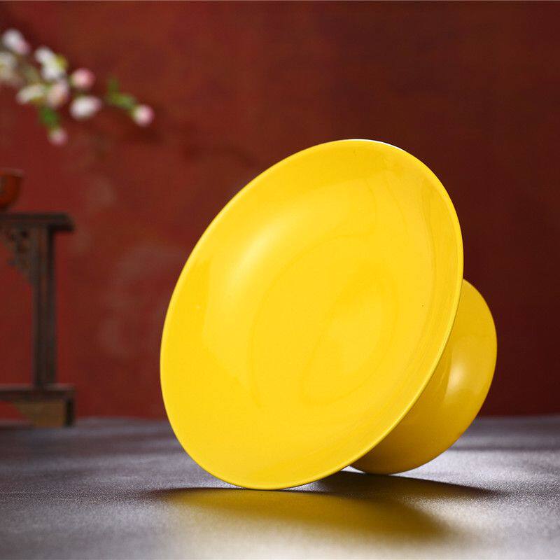 陶瓷无字纯黄供果盘室内供奉花瓶果盘供佛佛台佛具套装