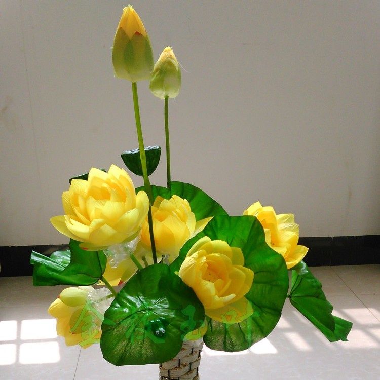 仿真荷花 客厅落地绢花塑料花装饰花艺 佛前摆放莲花假花供佛