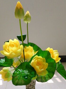 仿真荷花 客厅落地绢花塑料花装饰花艺 佛前摆放莲花假花供佛