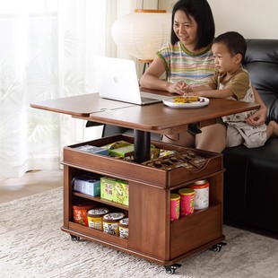 实木折叠茶几可升降小户型沙发边柜推车小茶台客厅多功能移动边几