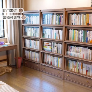 书柜一体整墙储物柜带门组合家用客厅落地展示玻璃门书架防尘实木