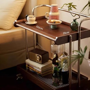 中复古实木茶几可移动沙发边几简创意边柜客厅小推车床头桌置物架