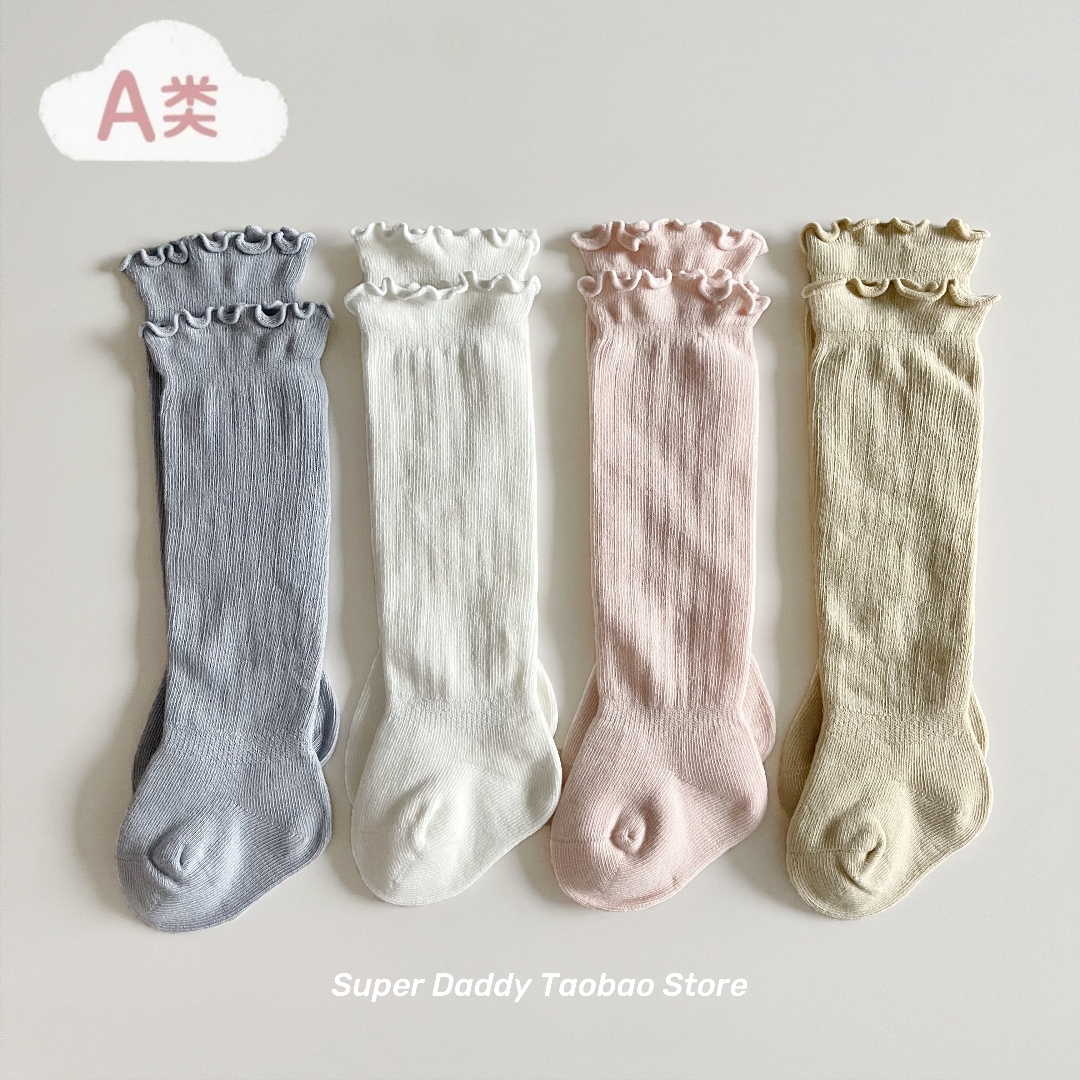 新生婴幼儿长筒袜春秋纯棉薄款防蚊过膝袜透气松口不勒腿高筒袜子