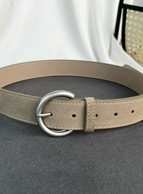 时尚高级感穿搭配饰仿麂皮绒面皮带女二层牛皮反绒腰带配大衣裤子