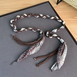 25早秋潮流新千禧复古琥珀系丝巾编织腰绳细腰带搭配牛仔裤 低腰裤