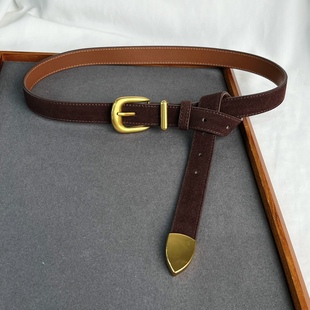 韩系吸睛穿搭反绒腰带女仿麂皮绒面二层牛皮皮带配毛衣裙牛仔裤 新