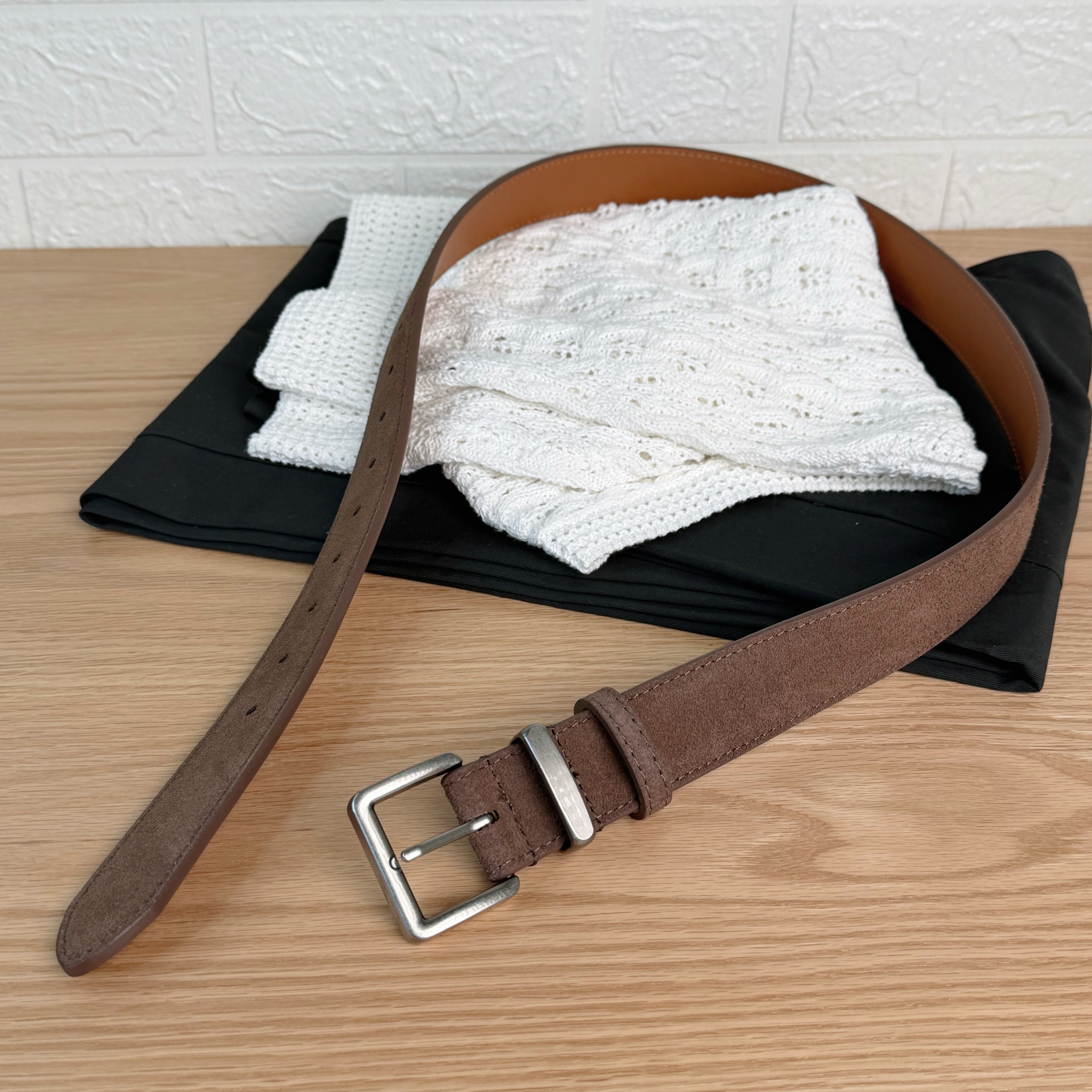 秋冬韩系流行棕色系翻毛皮绒面皮带女二层牛皮腰带配低腰裤牛仔裤