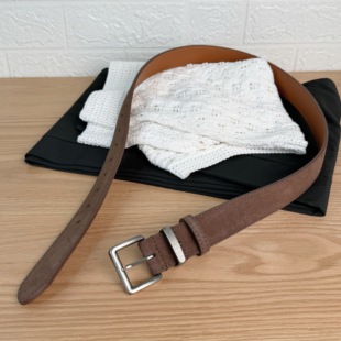 秋冬韩系流行棕色系翻毛皮绒面皮带女二层牛皮腰带配低腰裤 牛仔裤