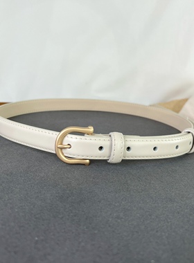 法式优雅简约设计女式细皮带二层牛皮金扣腰带装饰搭配休闲裤西裤