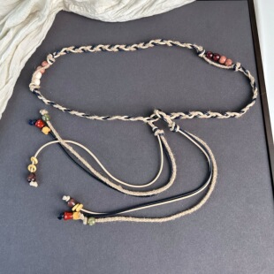 2025夏流行手工编织蜡绳腰链女度假风细腰带装 饰搭配连衣裙拖地裤