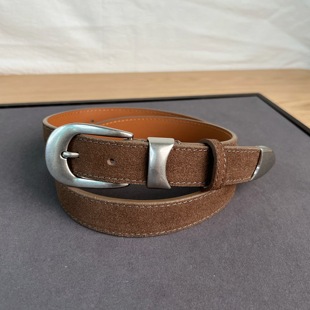 25秋新款复古银扣翻毛皮二层牛皮皮带街头千禧风腰带配饰搭低腰裤