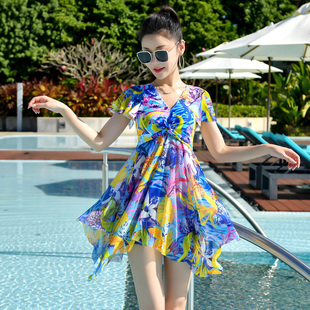 ins风遮肚显瘦大码 聚拢新款 温泉波西米亚 保守时尚 泳衣女连体裙式