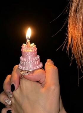 蛋糕戒指蜡烛ins风氛围感生日装饰戒指高颜值拍照小道具出片神器