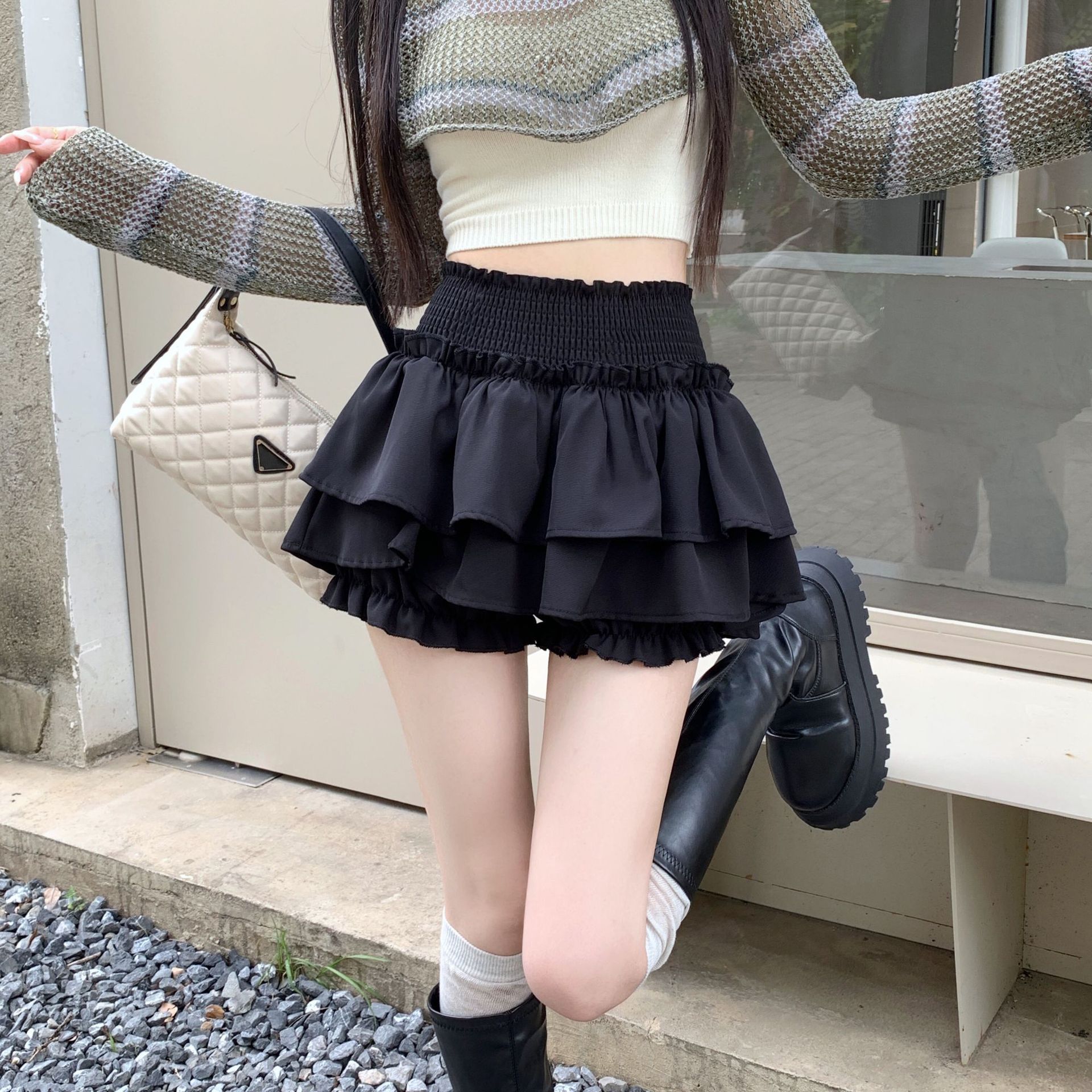 芭蕾风蓬蓬蛋糕裙女春季松紧腰a字花苞短裙裤设计感百褶裙半身裙