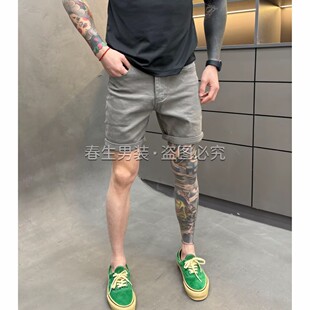 高端简约纯色短裤男休闲牛仔五分裤2026夏季新款韩版百搭休闲马裤