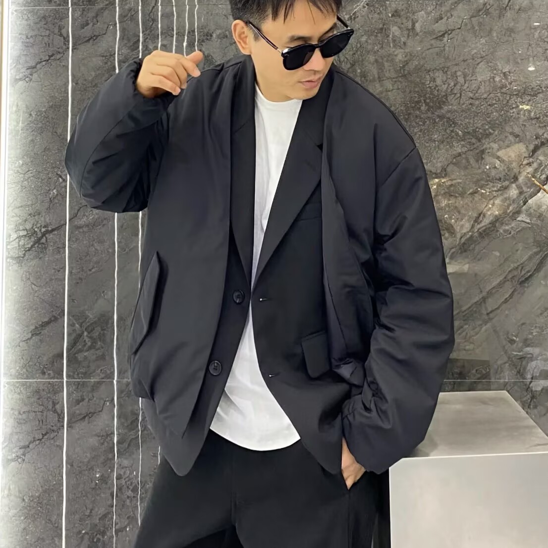 设计款假两件羽绒服男90白鸭绒