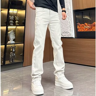 高级感灰白色牛仔裤男合身小直筒2026新款潮流简约百搭净版长裤子