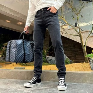 新款 小脚秋冬季 韩版 潮流修身 高级感黑灰色牛仔裤 百搭休闲裤 男修身