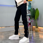 脚口拉链牛仔裤 小脚弹力休闲裤 男黑色秋季 韩版 设计款 修身 新款 时尚