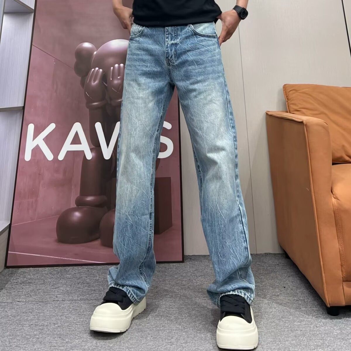 高端美式直筒牛仔裤男宽松拖地长裤2026春季新款个性纹理休闲裤子,男装,牛仔裤,淘宝优惠券,粉丝福利购,淘宝优惠卷
