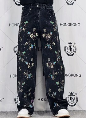 高级感烫钻刺绣牛仔裤男宽松直筒2025秋冬季新款美式休闲阔腿长裤