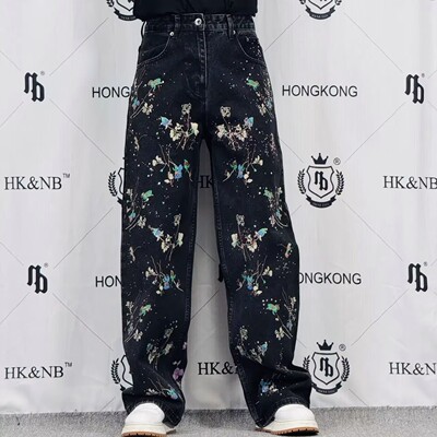 高级感烫钻刺绣牛仔裤男宽松直筒