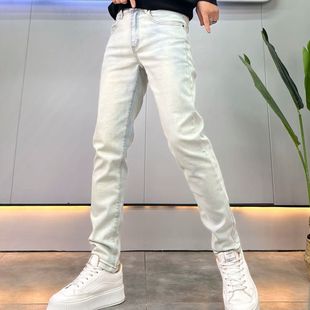 男修身 休闲小脚九分裤 小直筒新款 潮流简约净版 子 韩版 浅蓝色牛仔裤