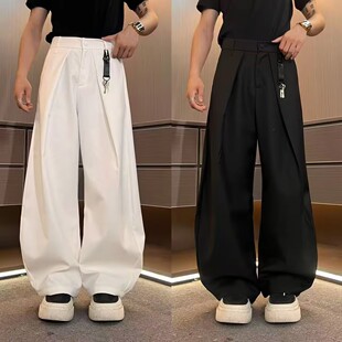 新款 时尚 个性 设计款 饰阔腿长裤 男宽松2025秋季 流苏装 褶皱弯刀西裤
