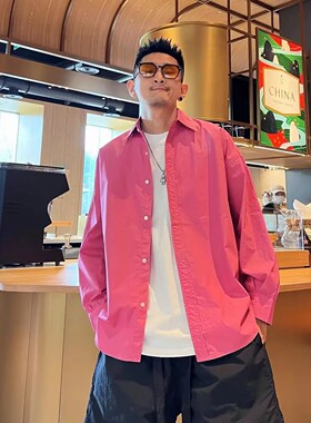 潮牌时尚简约衬衣外套男长袖2023秋季新款宽松休闲帅气显瘦衬衣服