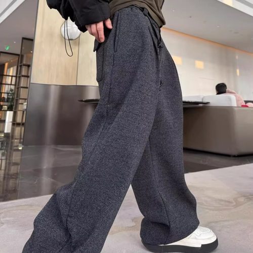 高端简约加绒加厚卫裤男宽松直筒