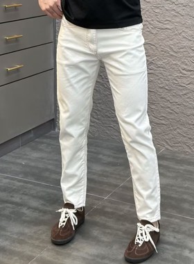 白色简约牛仔裤男修身小直筒2025春夏季新款韩版净版纯色休闲长裤