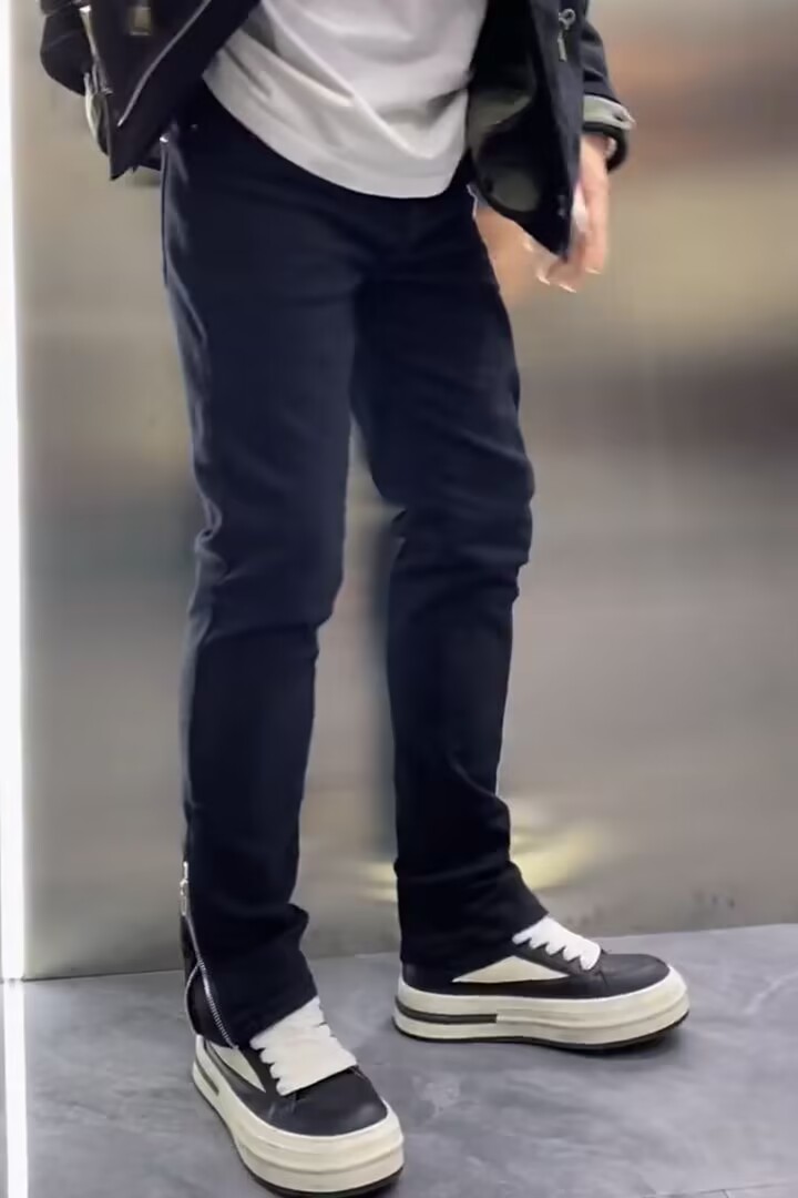 设计款简约黑色牛仔裤男修身