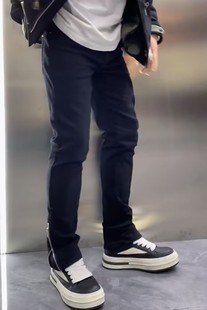 秋季 新款 韩版 设计款 脚口拉链休闲长裤 男修身 时尚 子 简约黑色牛仔裤