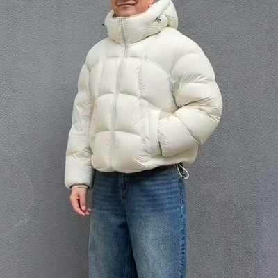 高级感龟背泡芙羽绒服男连帽90白